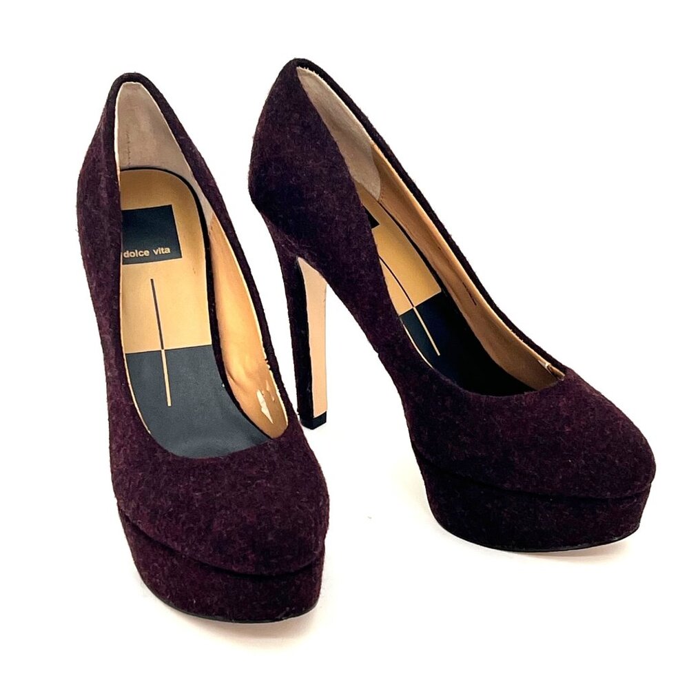 Dolce Vita High Heel Platform Pumps Womens Size 7 Mohair Wool Blend Burgundy